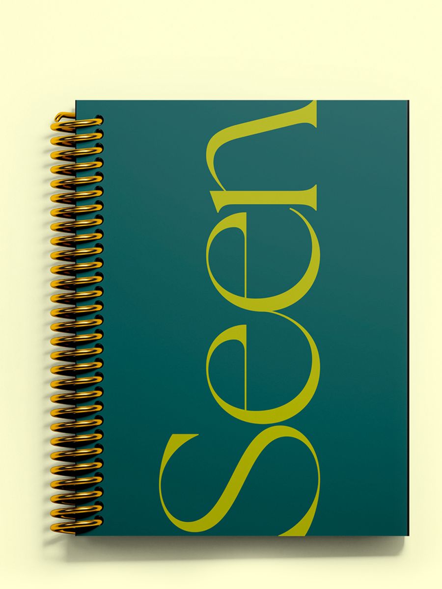 SEEN spiral notebook in teal and lime